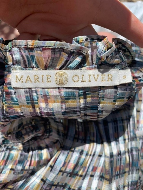 NWOT Marie Oliver 100% Silk Multi Colored Ruffle Plaid Blouse - Picture 7 of 8
